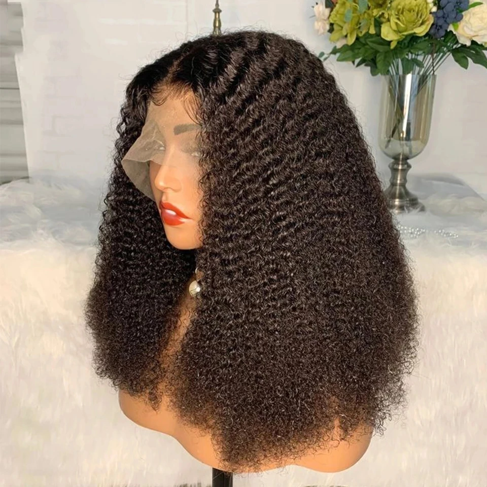 

Kinky Curly Lace Front Wigs Synthetic Hair For Women Water Wave 180%Density Natural Black Color Glueless Fiber with Babyhair