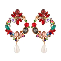 ztech new imitation pearl pendant flower crystal goth style luxury rhinestone earrings for women korean fashion jewelry brincos