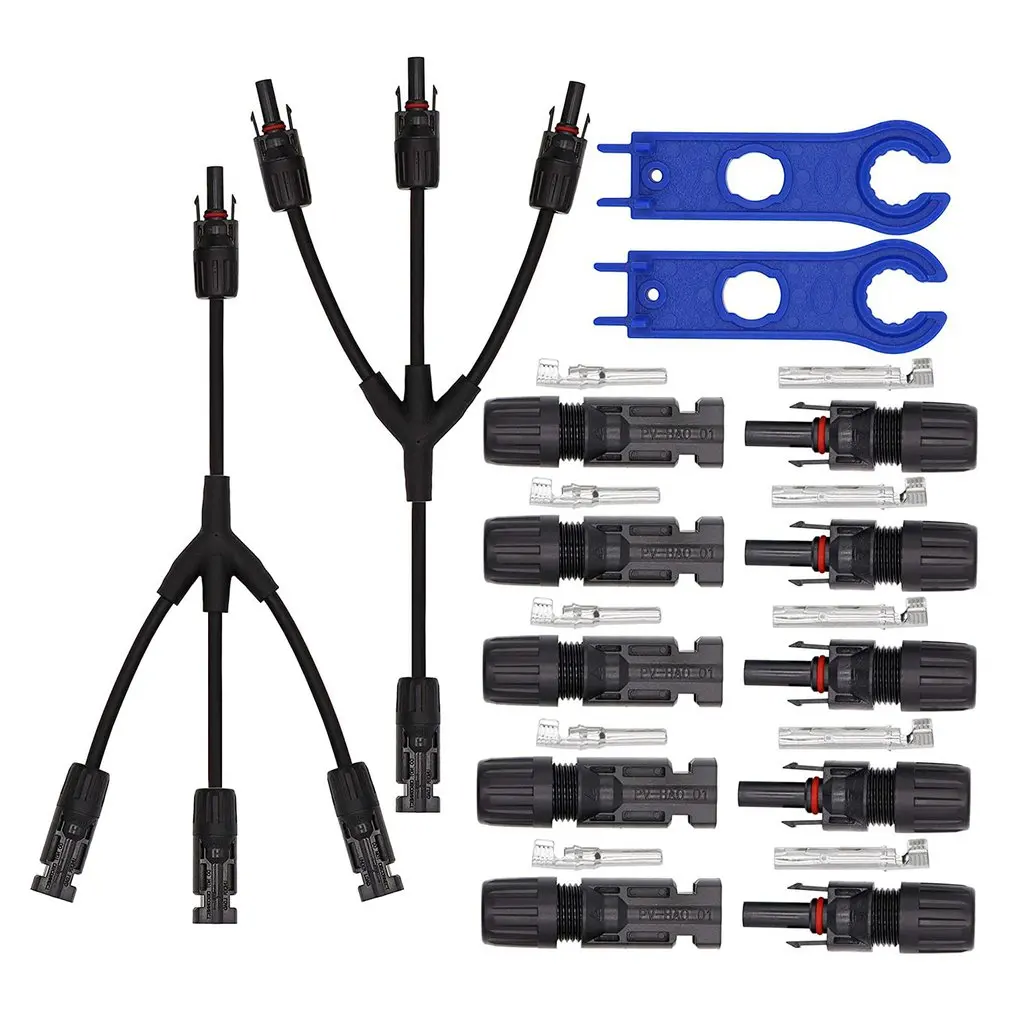 

Waterproof And Y-type Connectors 1 To 3, Assembly Tools And 5 Pairs Of Solar Panel Male/female Connectors