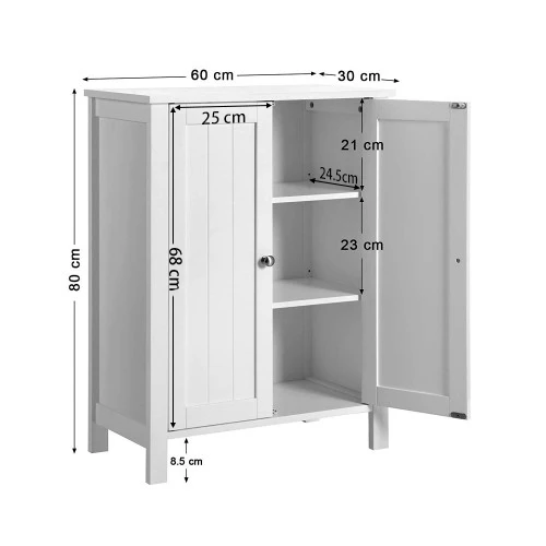 

Bathroom Floor Storage Cabinet With Double Door Adjustable Shelf, White
