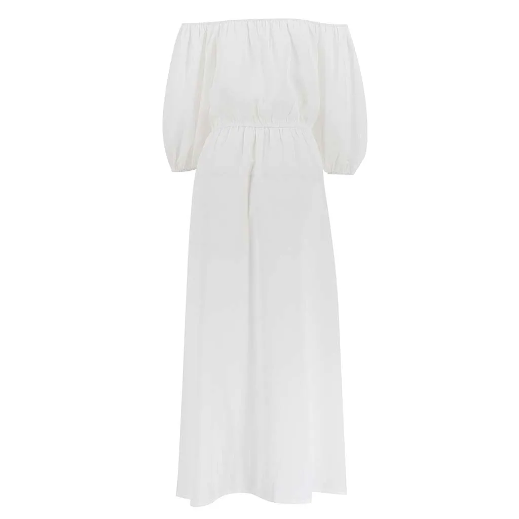 Женское пляжное платье с открытыми плечами однотонное длинное Пляжное Платье