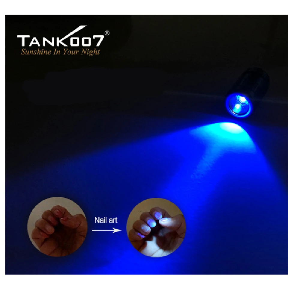 

TANK007 E15 Ai Mini Keychain 365nm LED UV Light Head Revolving Switch Small Ultraviolet Torch lamp with 3PCS LR44 Battery
