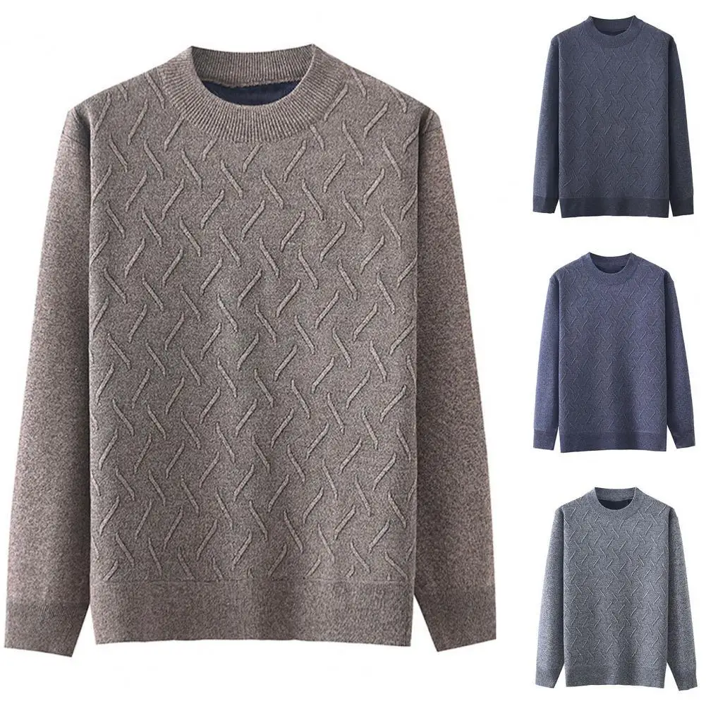 

Men Sweater Solid Color Plush O Neck Pullover Spring Sweater for Daily Wear