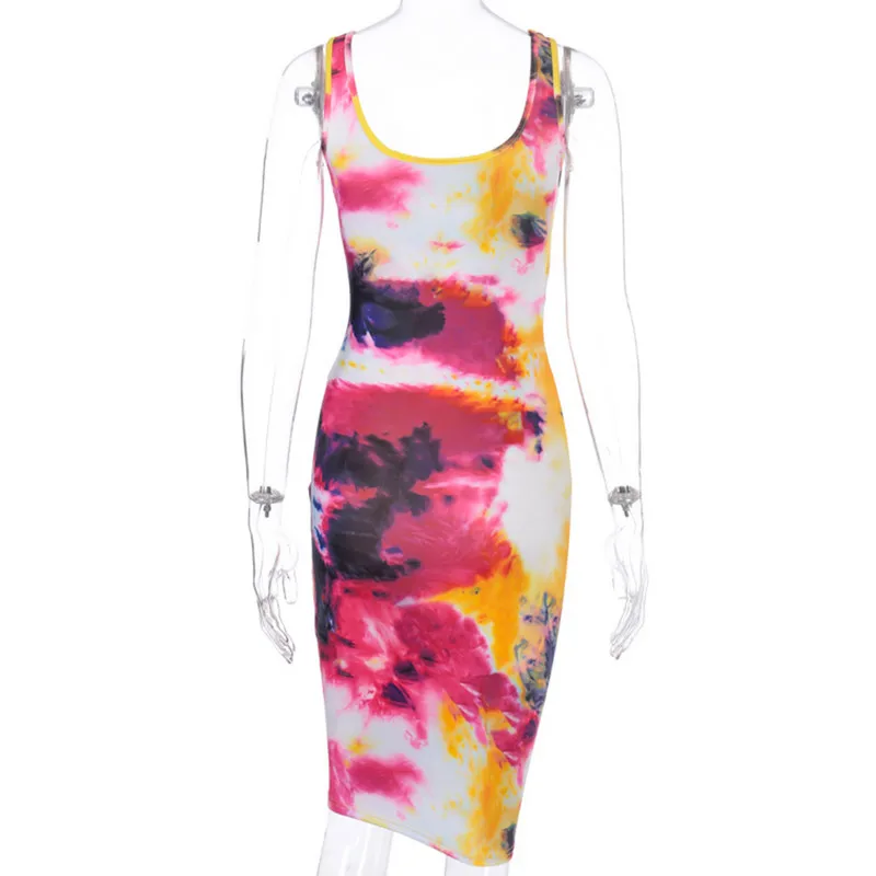 

Plus Size Tie Dye Dress Clubwear Womens Sexy Sleeveless Tank Bodycon Summer Dresses Bandage Sundress Party Clubwear 2020