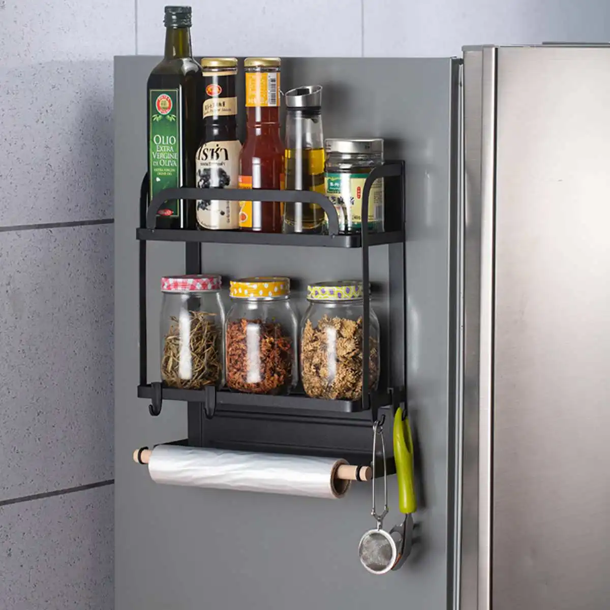 

Kitchen Organizer Refrigerator Rack Side Shelf Sidewall Holder Multifunctional Household Fridge Storage Magnetic 1/2 tier