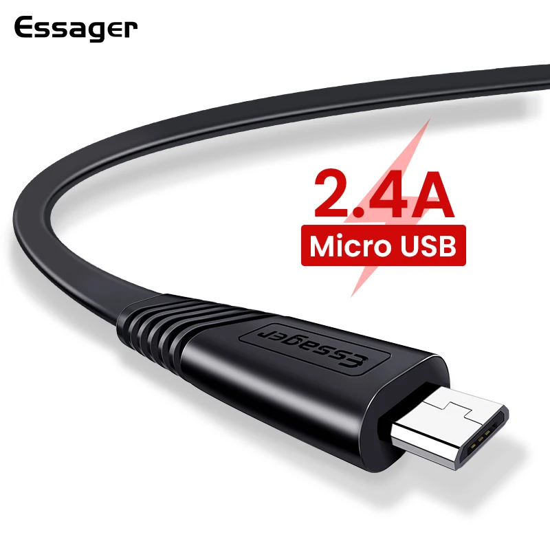 Essager плоский Micro USB кабель для samsung Xiaomi htc Android 2.4A Быстрая зарядка данных кабель Microusb кабель для мобильного телефона