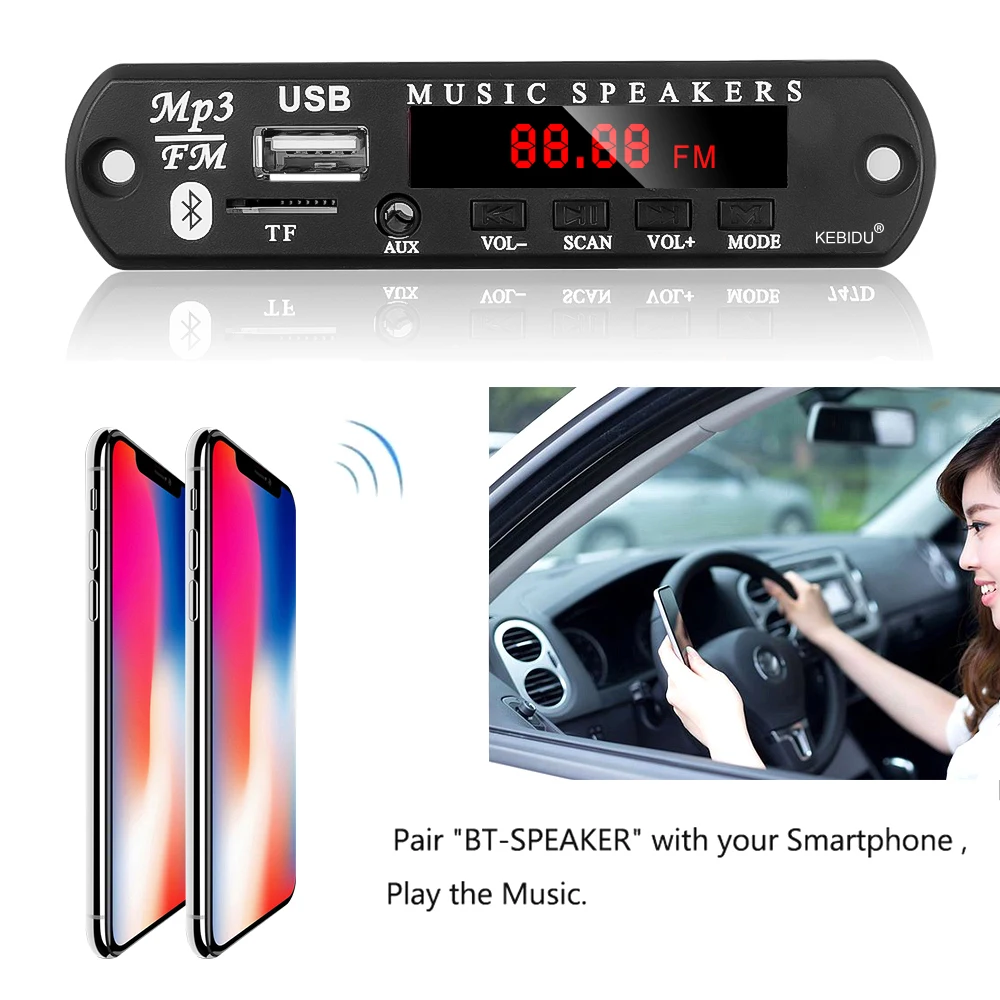 USB Bluetooth Car Radio DlY Audio modification 12V FM Receiver Decoder board 3.5mm AUX TF card MP3 Music Player kit DC 5V-12V | Автомобили