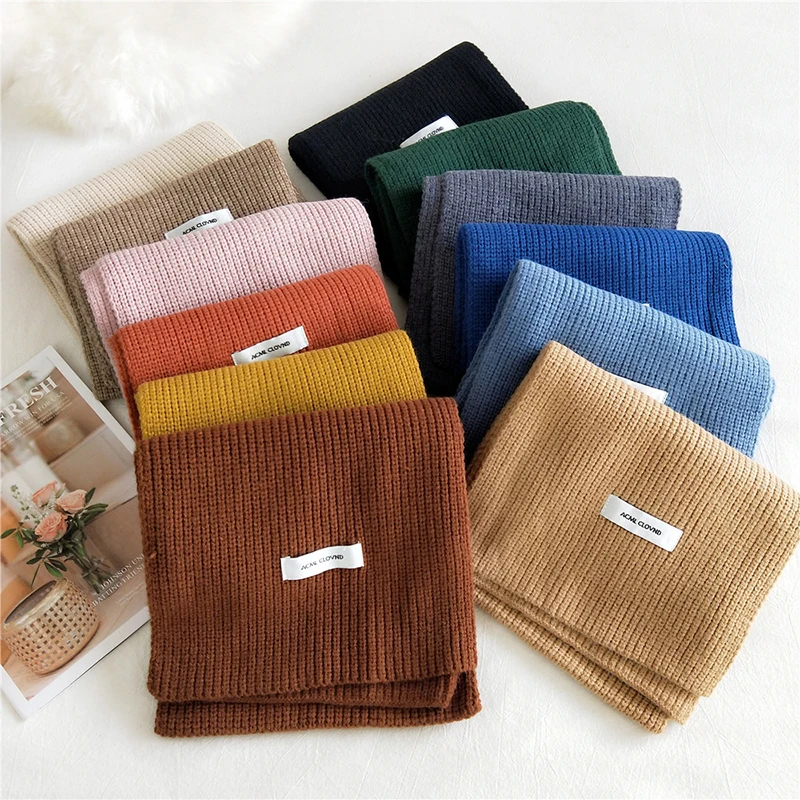 

2021 Fashion Solid Color Woolen Knitted Scarf For Women Girls Long Warm Neck Protector Scarf Double Knitted Scarf Hot Sale