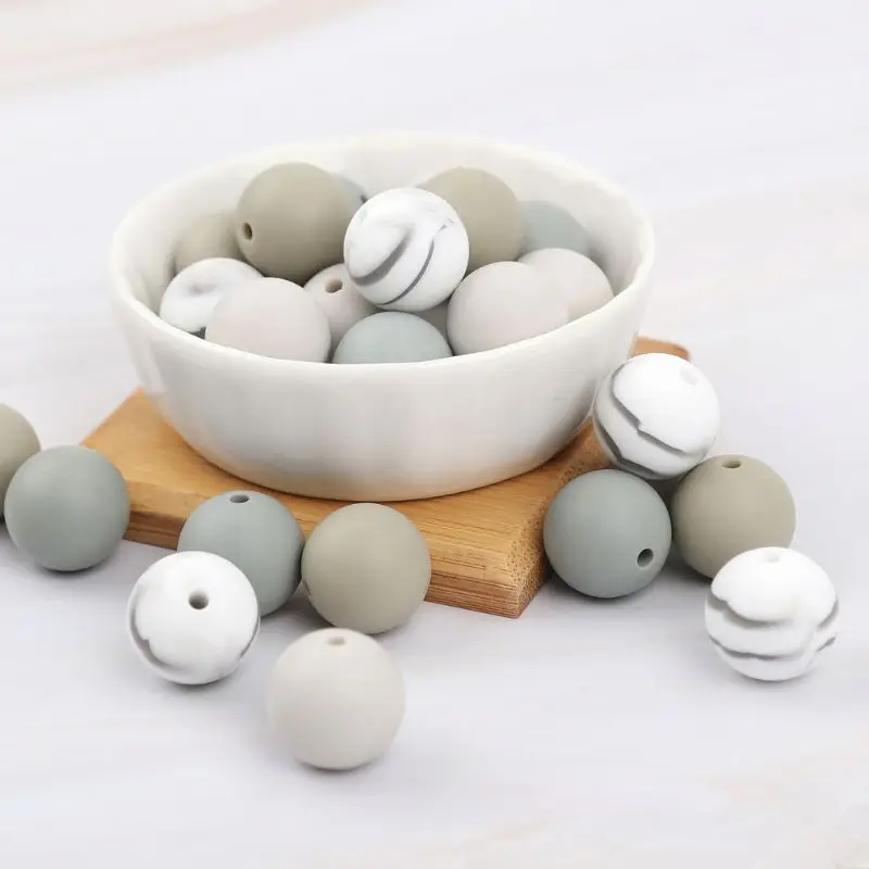 Cuentas redondas de silicona para dentici&oacute;n de beb&eacute;, mordedor seguro, cadena de chupete masticable, productos para beb&eacute;, 15mm, 20 unids/lote-5