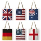AKB01102, Классическая Холщовая Сумка через плечо с принтом флага страны, сумки для женщин, студенческие сумки для книг, повседневные сумки