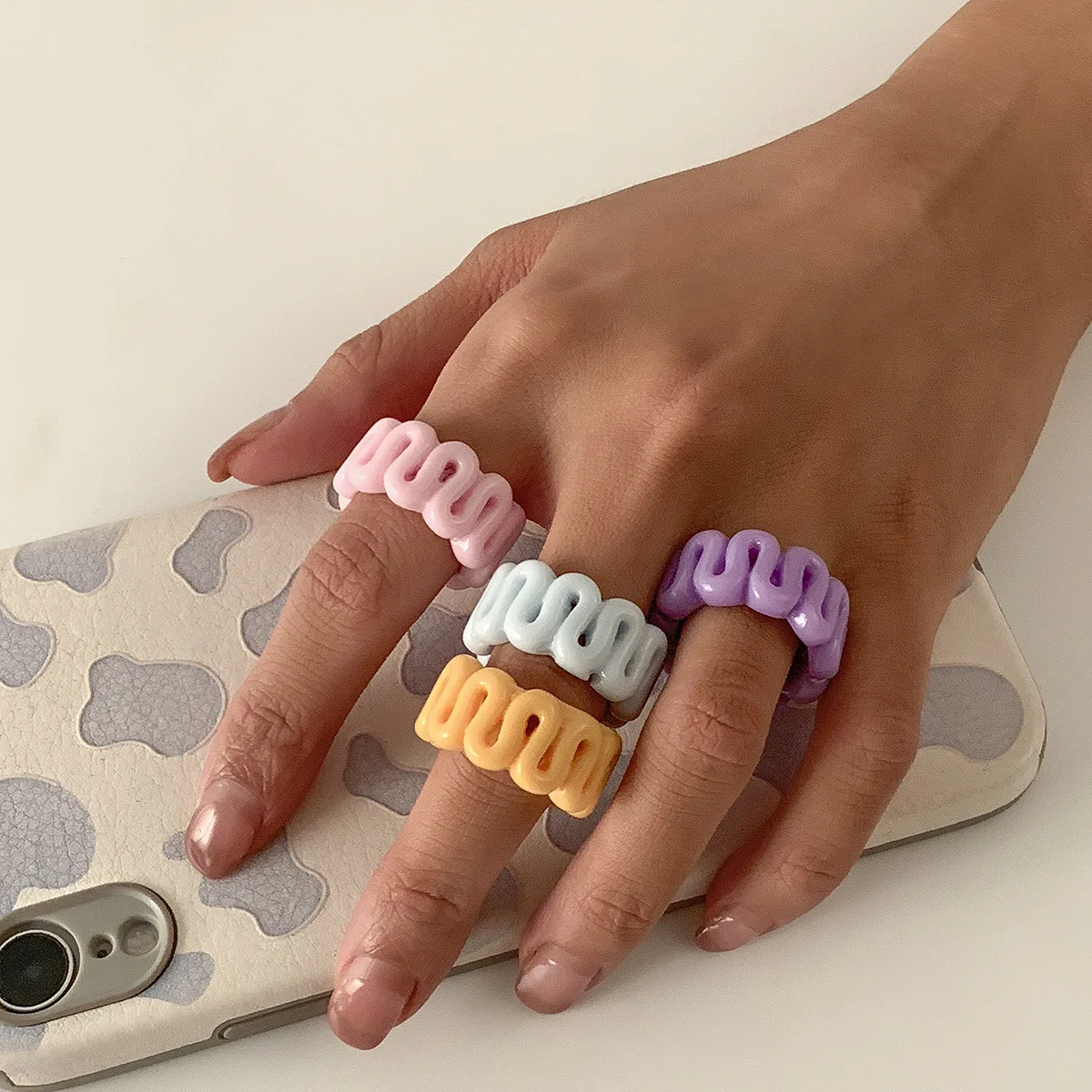 

1PC Bohemia Colorful Stripe Geometric Wide Rings for Women Handmade Ceramic Clay 2021 Ins New Trendy Rings Jewlery Gifts