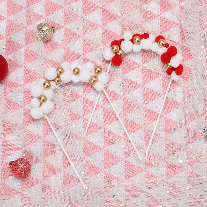 Украшение для торта шарик из волос белая красная мягкая шапка в форме облака