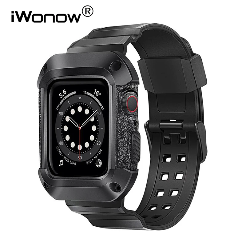 

Rugged Protective Case with Band for iWatch Apple Watch SE Series 7 6 5 4 3 2 45mm 44mm 42mm 41mm 40mm 38mm Watchband TPU Strap