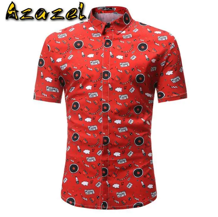 

Azazel Hot Summer New Brand Male Lapel Shirt Mens floral Shirts Cotton Short Sleeve Stand Collar Camisas Top Free shipping M-3XL