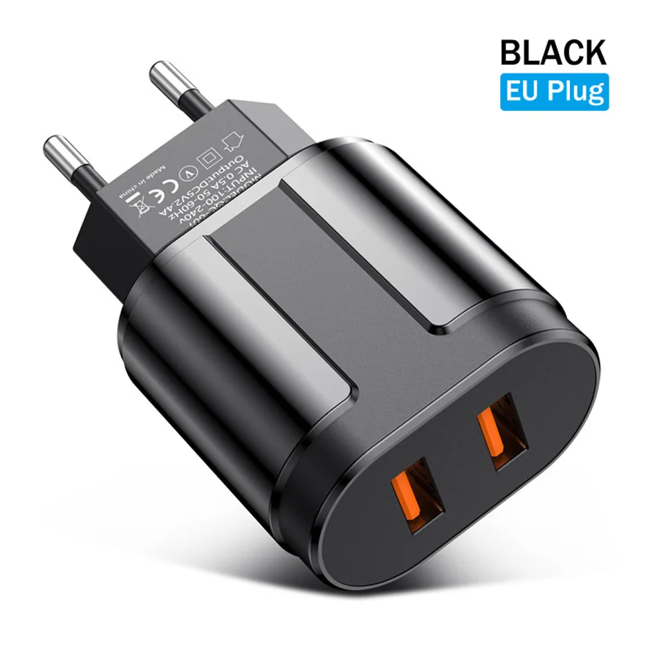 USLION Dual USB зарядное устройство 5 В 2.4A Быстрая зарядка стены мобильного телефона зарядное устройство для iPhone samsung Xiaomi Портативный ЕС США штекер Адаптер