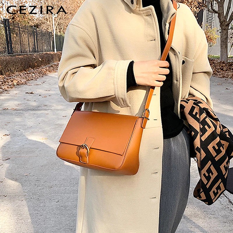 

CEZIRA Fashion PU Leather Shoulder Bag For Women Brand Designer Chic Flap Messenger Purses Female Casual Daily Crossbody Handbag