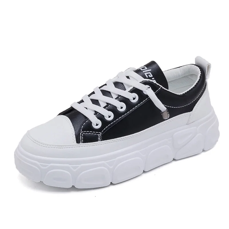 

2020 Spring Women Platform Sneakers INS Fashion White Tenis Female Sports Chunky Casual Shoes Leather Lace Up Flat Woman Shoes