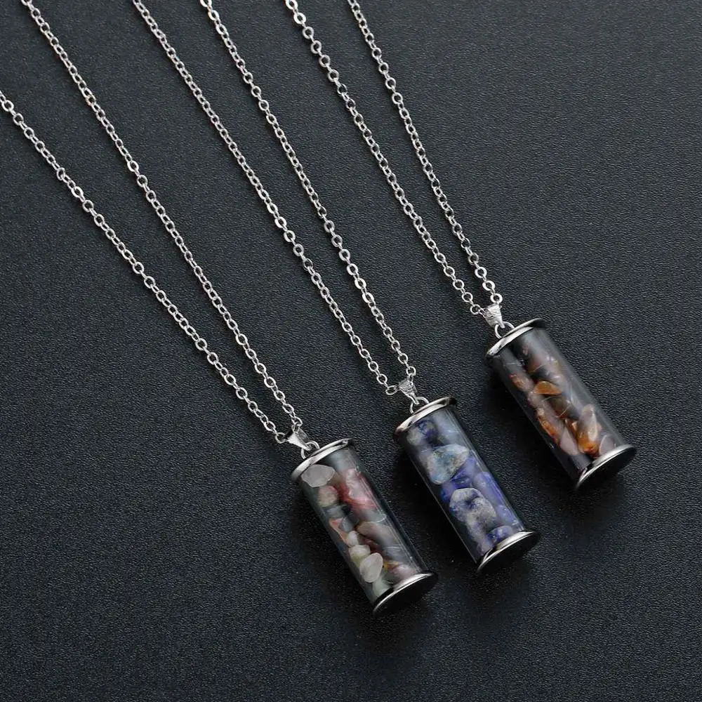 ASHMITA натуральное сырье утопленный Wicca чип камень бутылки желаний кулон ожерелье