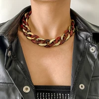 fashion statement gold metal link chains acrylic choker sweater necklace for women unisex punk cool clavicle necklace jewelry