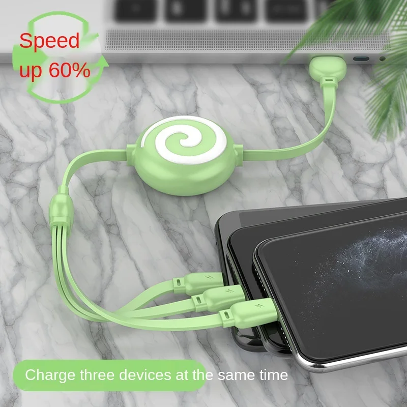 

Lollipop retractable liquid one for three suitable for Apple data cable type-c Android three-in-one charging cable