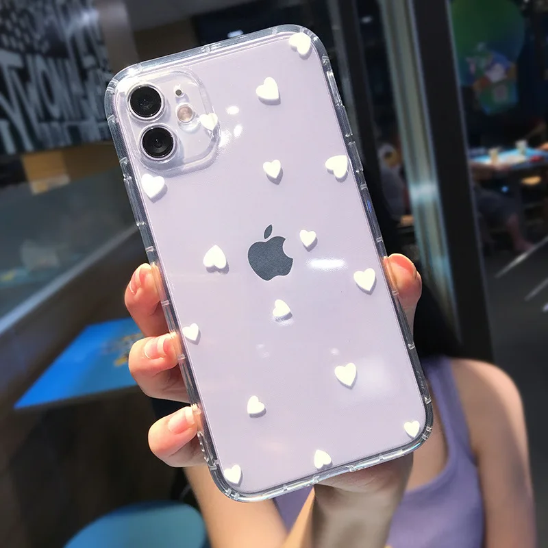

Phone Case For iPhone 12 11 6 6s 7 8 Plus X XR 11Pro XS Max Transparent Cute Cartoon Love Heart Soft TPU For iPhone 12 Cover