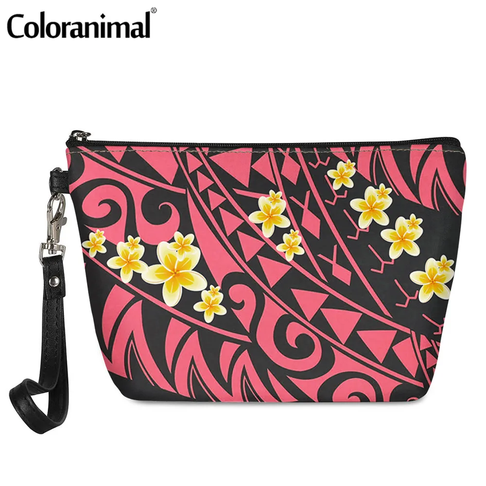 

Coloranimal Ethnic Polynesian Plumeria Pattern Cosmetic Bag for Women PU Leather Make up Case Female Mini Toiletry Pouch 2020