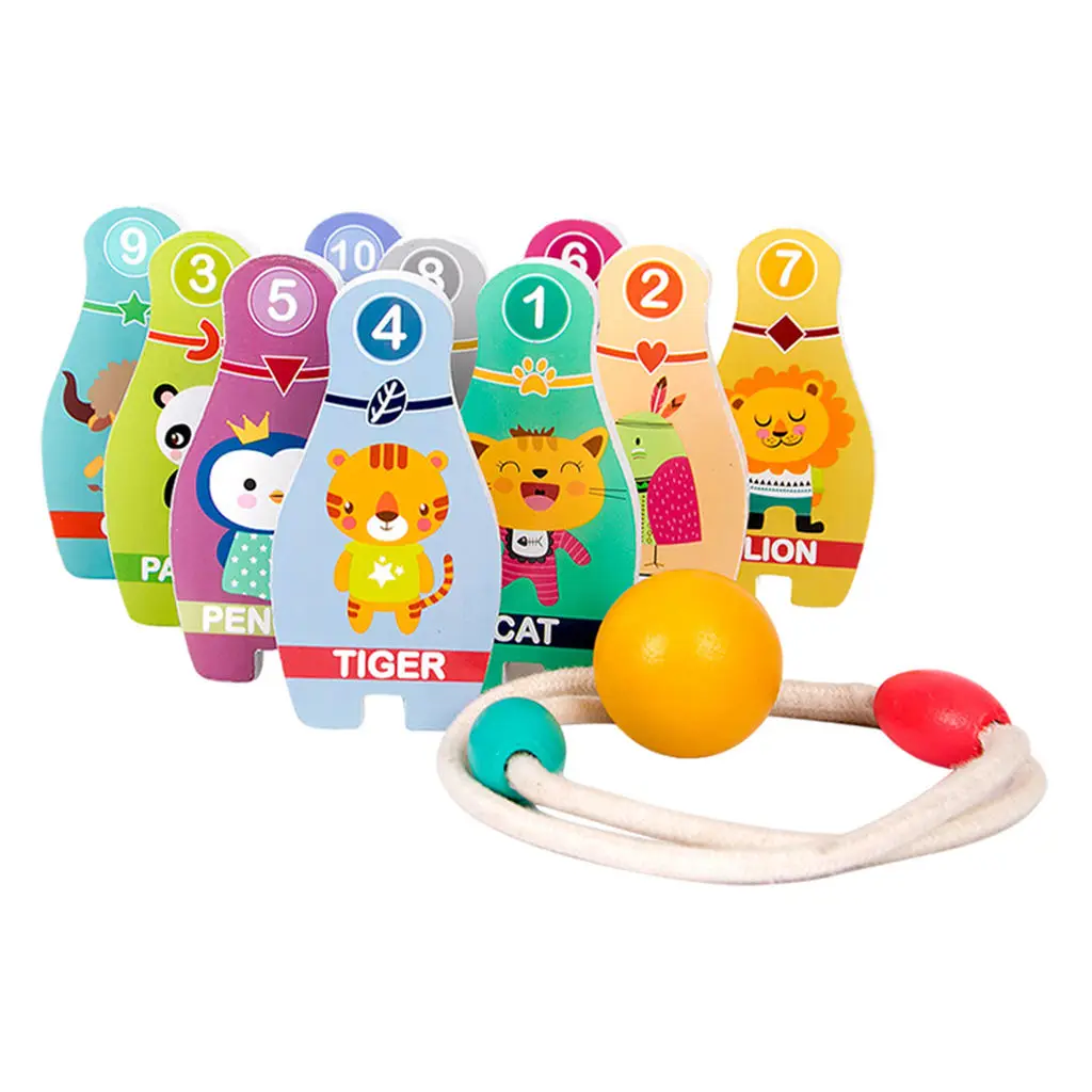 

Красочный деревянный набор для боулинга, шарик для боулинга для раннего развития, спортивные игрушки для всей семьи