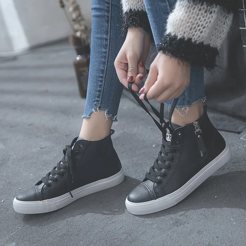 Unisex PU Leather Boots Women Zipper Luxury Brand Ankle Boots Girls Student School Autumn Shoes 2021 Stiefeletten Damen Leder