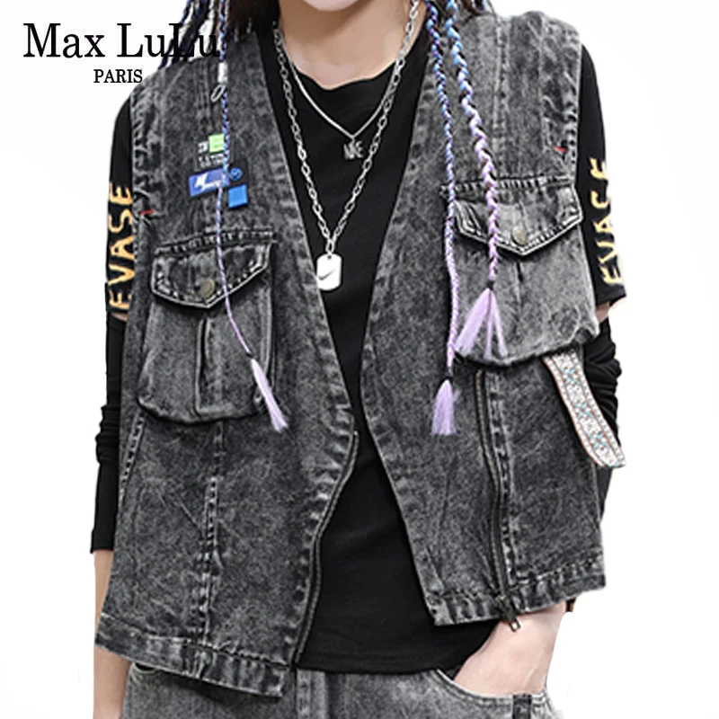 

Max LuLu Womens Loose Street Denim Vest 2022 Spring British Style Punk Gothic Coat V-Neck Waistcoats Casual Sleeveless Clothes