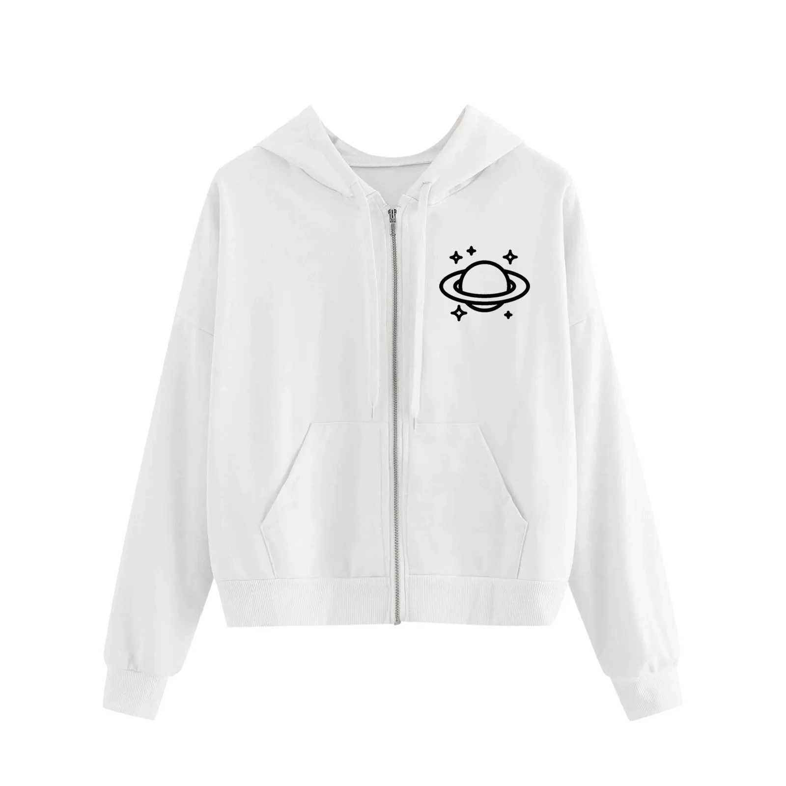 

JAYCOSIN Womens Jackets Fashion Autumn Long Sleeve Sweatshirt Causal Tops Zip-Up Drawstring Blouse Fall Printed Thin Hoodie