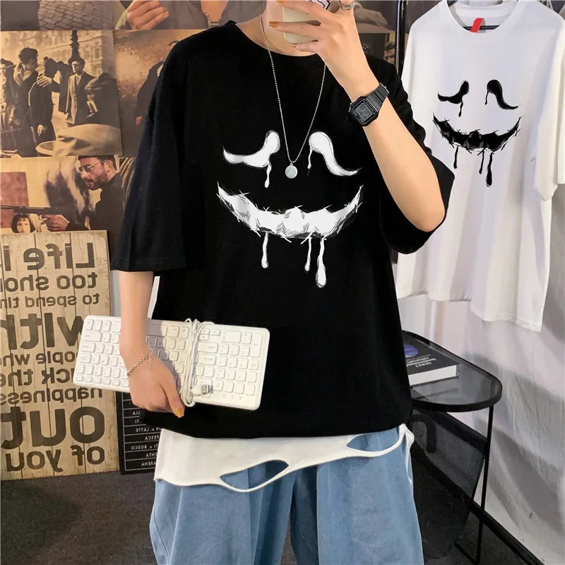 

Hip Hop Dark Eyes Mouth Print Summer T Shirt Short Sleeve O Neck Fashion 2022 Men Women Top 2022 New Streetwear Couple Oversized