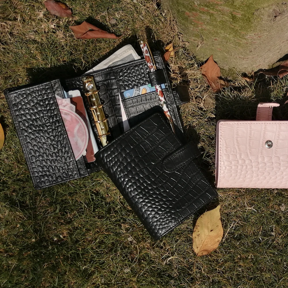 Мини блокнот из натуральной кожи с 5 кольцами цвет в ассортименте|Записные