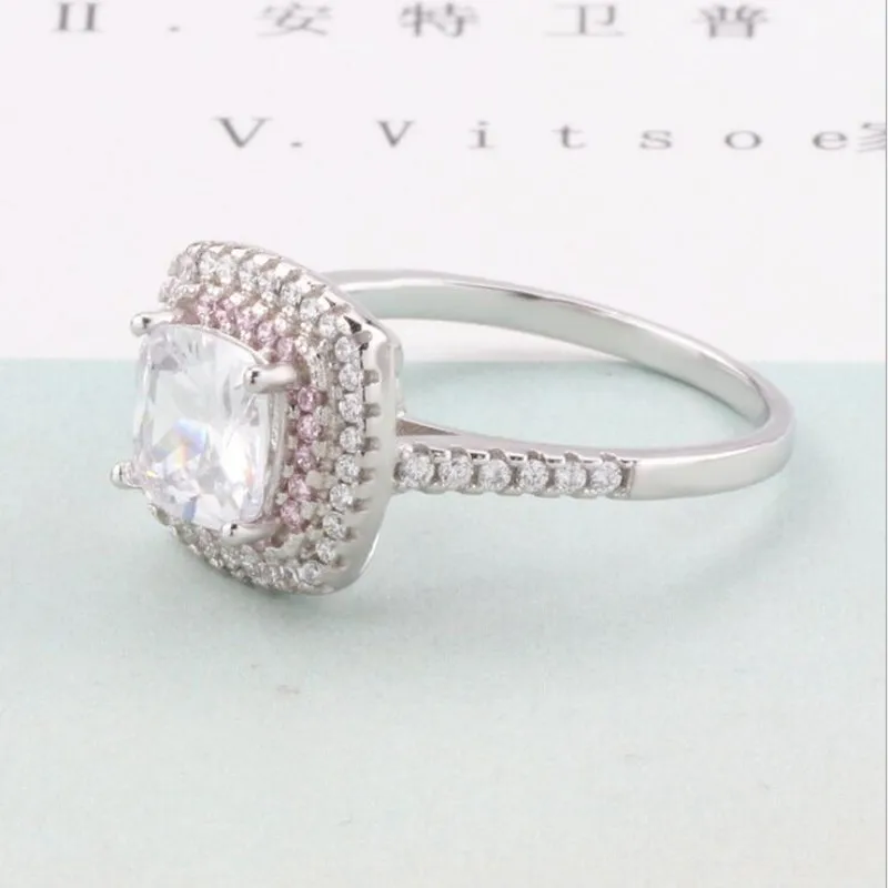 Size 4-10 Deluxe Jewelry Real 925 Sterling Silver Round Cut White&ampPink 5A Cubic Zirconia Pave CZ Party Promise Wedding Ring Set |