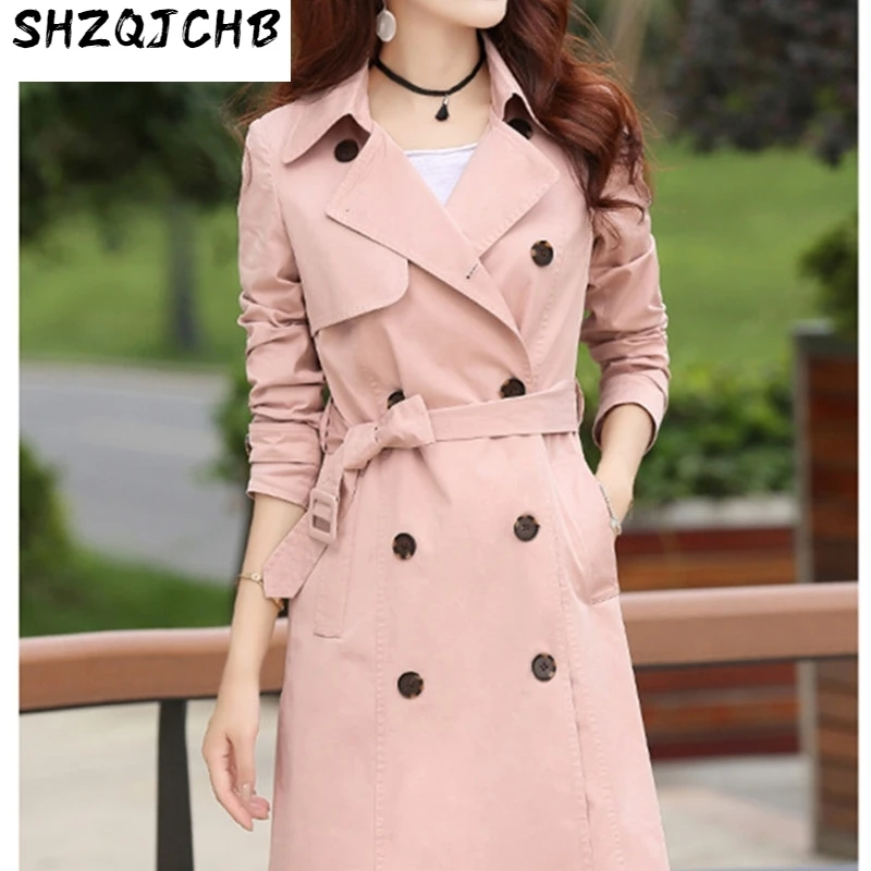 

JCHB 2021 Lady Elegant Pink Trench Coat Women's Autumn Windbreaker Coats Slim Trench Coat Para As Mulheres Double Breasted WXF1