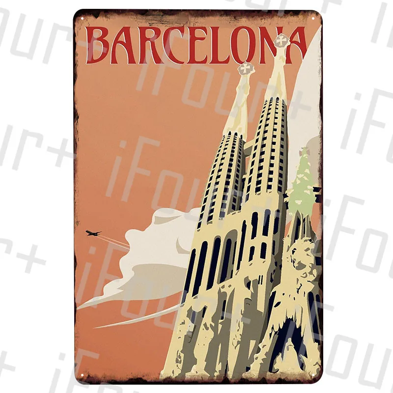 Металлическая пластина Барселона Оловянная табличка металлическая винтажная