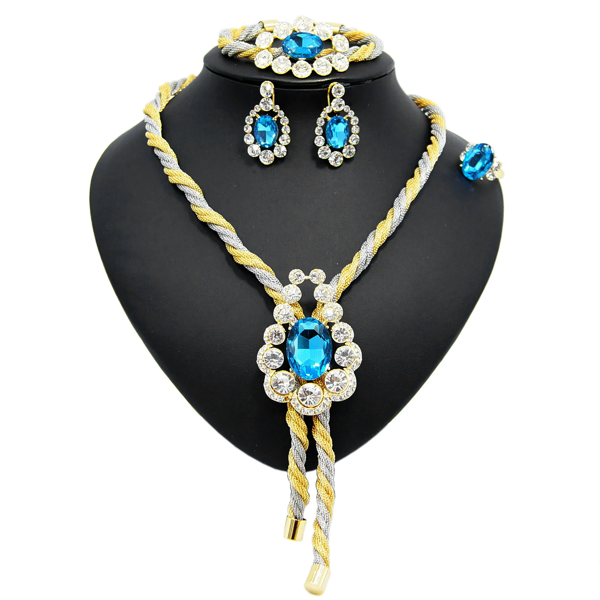 

Yulaili Dubai Gold Jewelry Sets for Women Vintage Crystal Necklace Stud Earrings Bracelet Ring Party Accessories Free Shipping