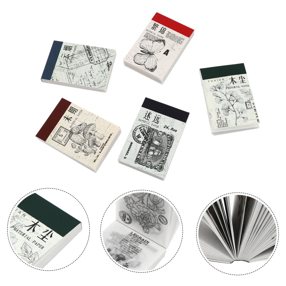 

5 Sets Material Paper Retro Handbook DIY Message Decorative Backing Paper