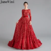 janevini arabic red evening prom dresses 2019 bling bling sequined gala party dress ballkleider lang luxury open back women gown
