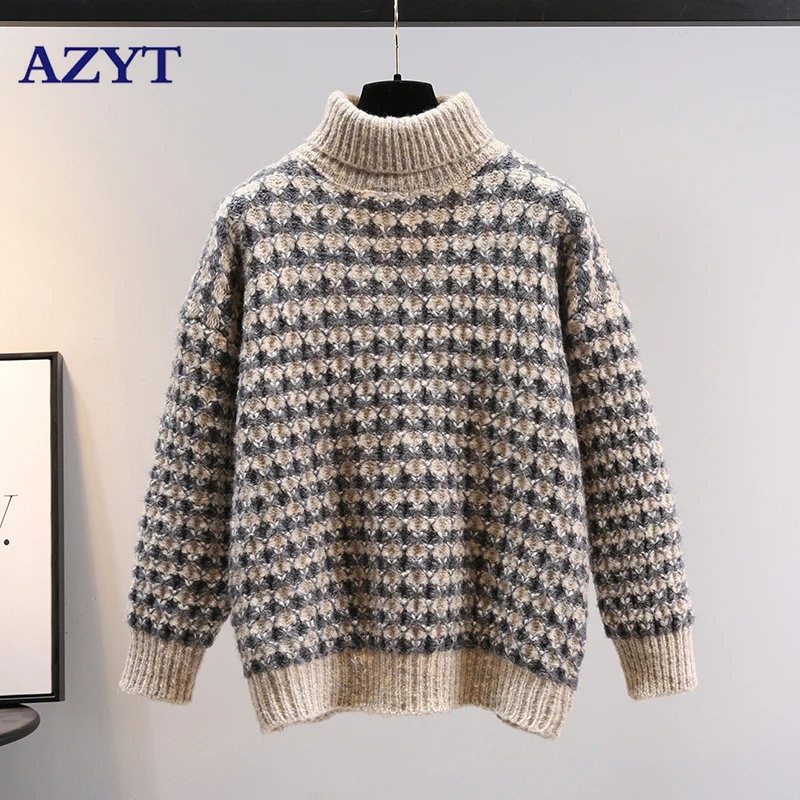 

AZYT Winter Thicken Warm Women Sweater Pullovers 2021 Turtleneck Loose Casual Base Sweater Women Vintage Style Knit Jumpers