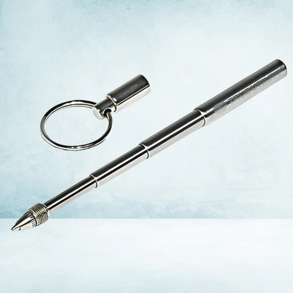 

Retractable Pen Shape Keychain Mini Metal Key Ring Portable Stainless Steel Telescopic Ballpoint Pen Metal Keychain Tools (