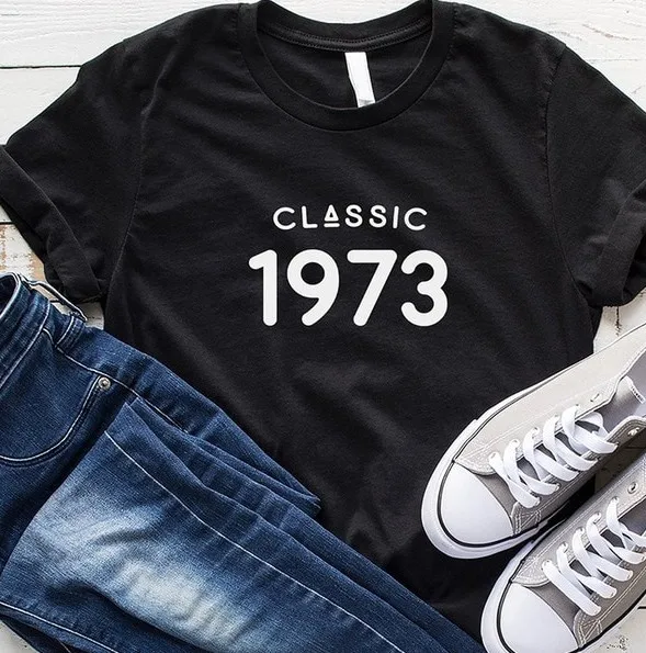 

100% натуральный хлопок женская футболка Классический 1973 печатных футболки женские короткий рукав Футболка, женские топы, одежда, Camisetas Mujer