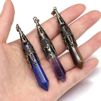 natural stone pendant amethysts opal reiki heal pendulum crystal for women jewelry making diy vintage necklace gift 12x70mm