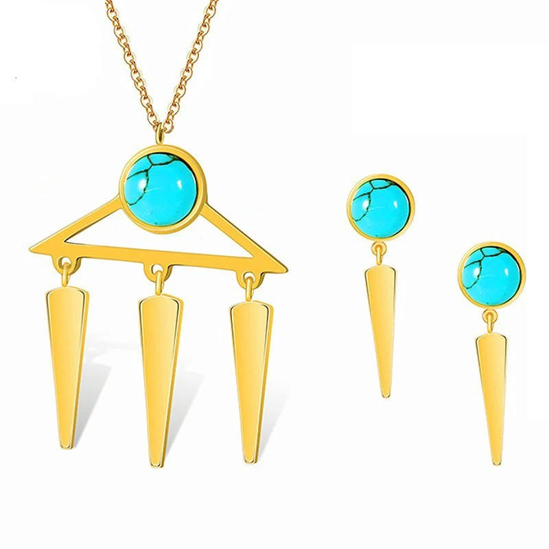 Серьги RIR из синего камня с ожерельем нержавеющей стали набор украшений