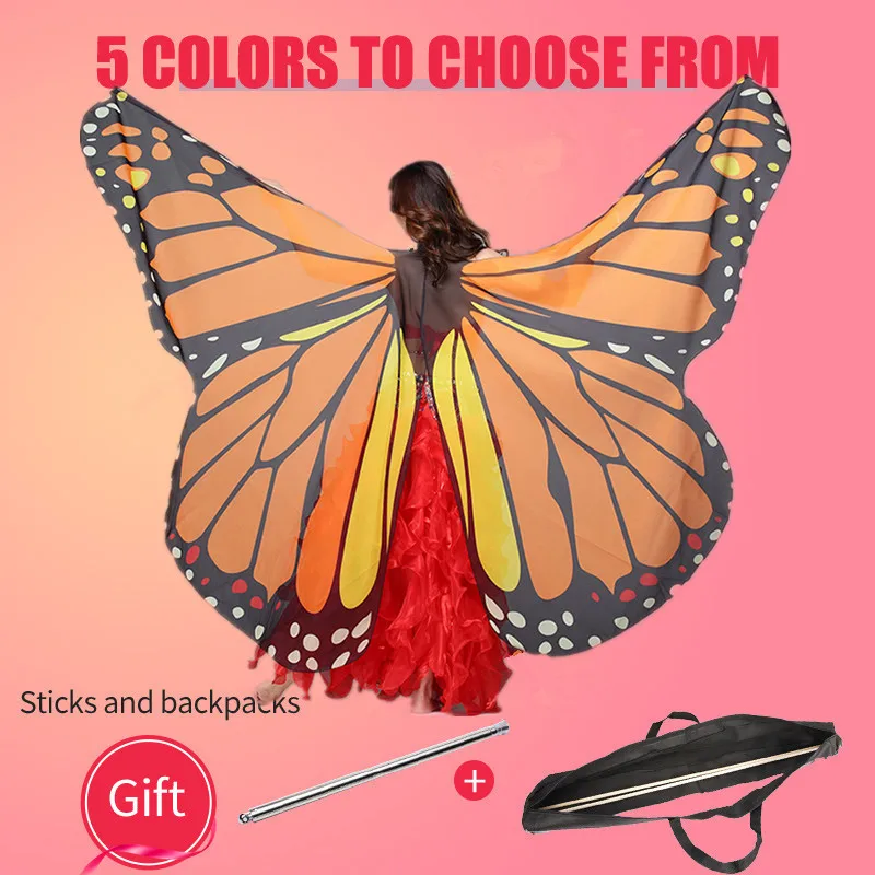 Женский костюм для танца живота с крыльями бабочки шифоновый аксессуар принтом