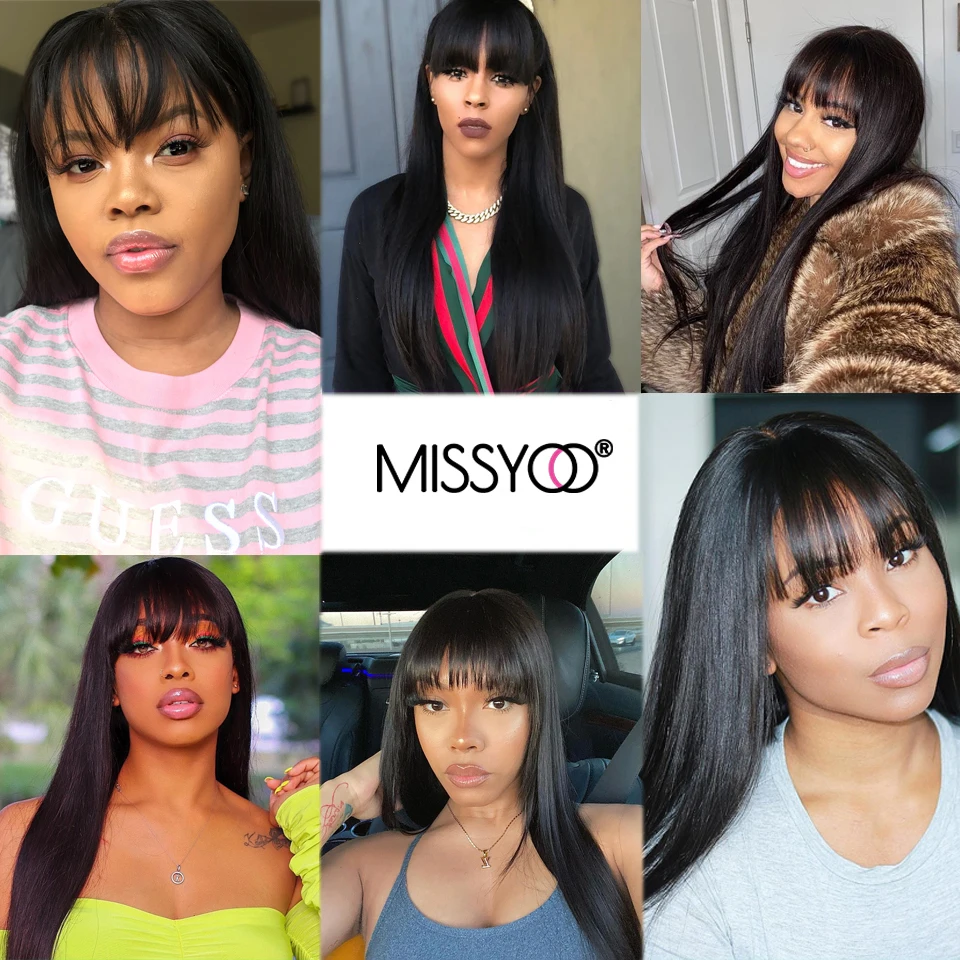Straight Wig With Bang Brazilian Hair Wig Natural Color Black Women Human Hair Glueless 26inch Full Machine Made Human Hair Wigs enlarge