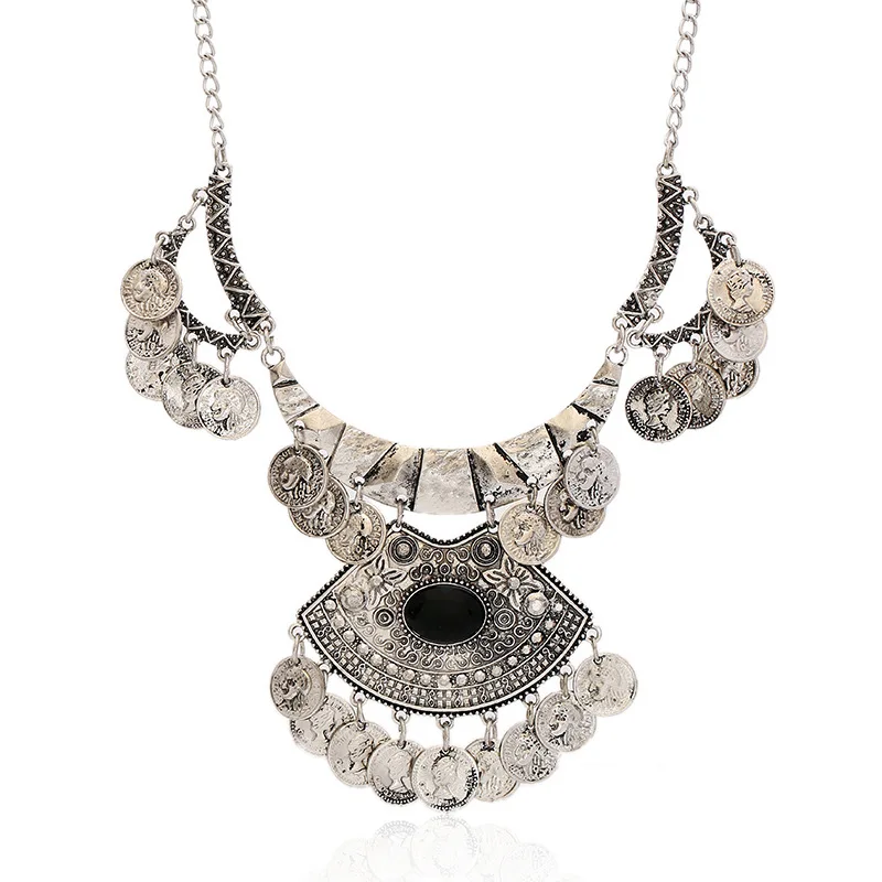

Винтажное ожерелье с монеткой и кисточкой, богемное большое ожерелье, массивное ожерелье макси, аксессуары, модные ювелирные изделия в этни...