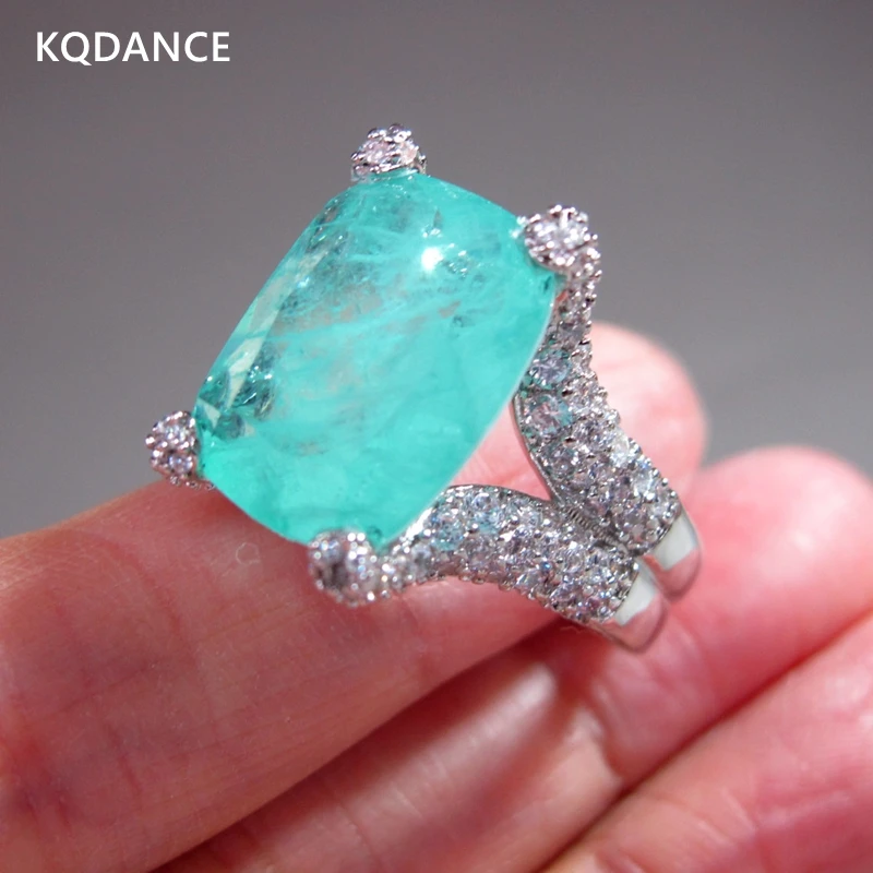 

KQDANCE Luxury Created Citrine emerald Paraiba tourmaline Pariba Gemstones diamond Ring With big green blue Zircon stone Jewelry