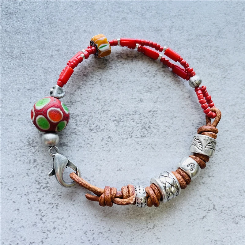 

Fashion HQ Silver Plated Leather Strand Bracelet Red Coral Beaded Bracelets for Women Woman's Accessories