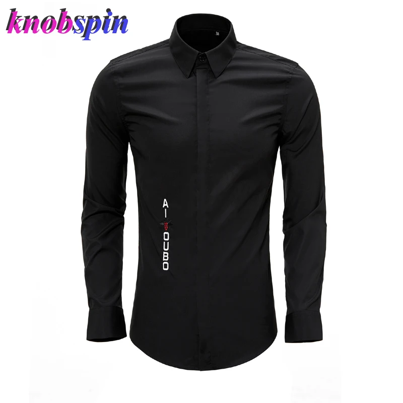 Однотонная тонкая деловая Мужская классическая рубашка 2019 Брендовые мужские