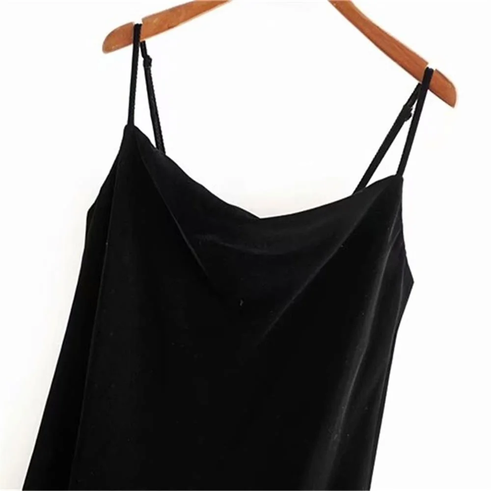 Женское бархатное платье на бретельках Za длинное с драпированным воротником